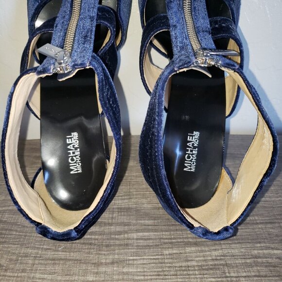 Michael Kors Berkley Velvet T-Strap Heels Admiral Blue Size Women's 10 Zippered - Picture 7 of 12